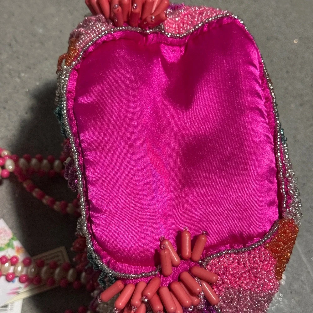 T.J.Maxx Beaded Fringe Shoulder Bag - Pink, Purple, Teal, Coral, White - Picture 5 of 6